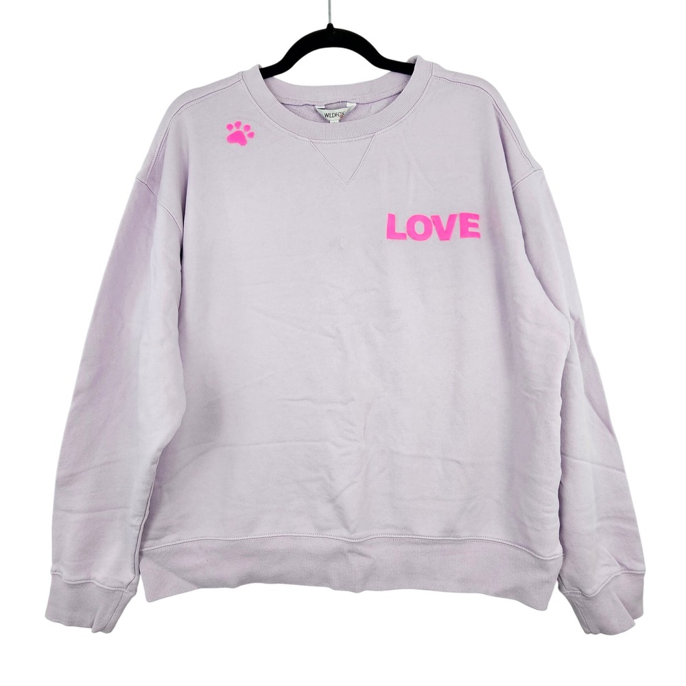 Wildfox Dogs Love Me Sweatshirt Lavender Pink Paw Print Crewโ Neck Women's Large